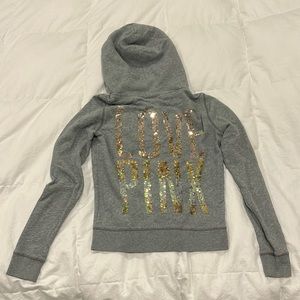 PINK zippered hoodie with sequins